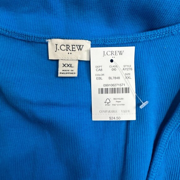 J.Crew Women's Ribbed Cotton Tank Top XXL Blue Style AY276 Scoop Neck Casual New - Picture 3 of 7
